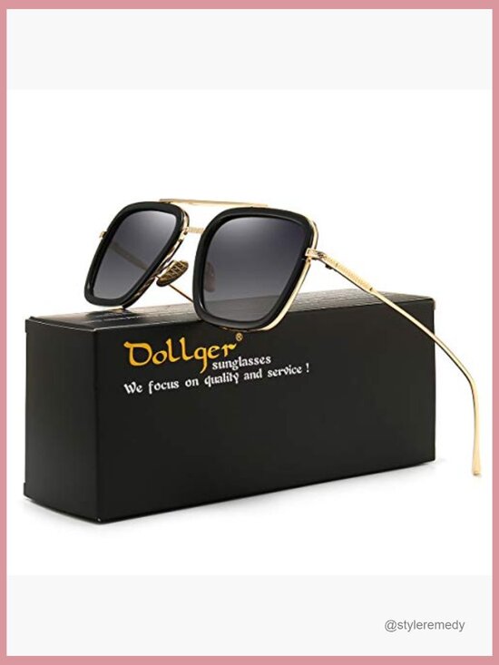 Vintage Aviator Square Sunglasses Gold Frame Retro Tony Stark Design main image 4